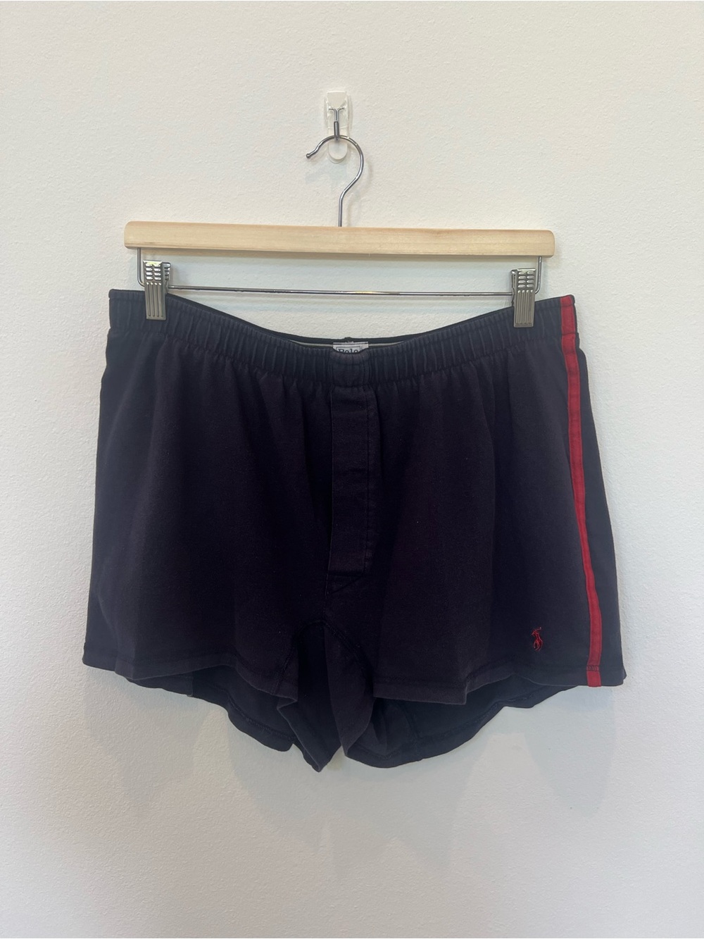 Polo Ralph Lauren Navy Knit Cotton Boxer Shorts w/ Red Stripe & Polo Horse Logo